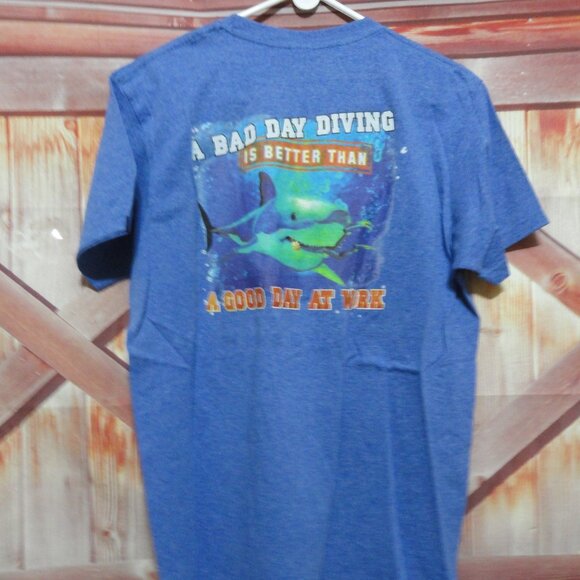 Bahamas Diving Shark theme T shirt A bad day diving better than Work. Cute - Picture 1 of 5